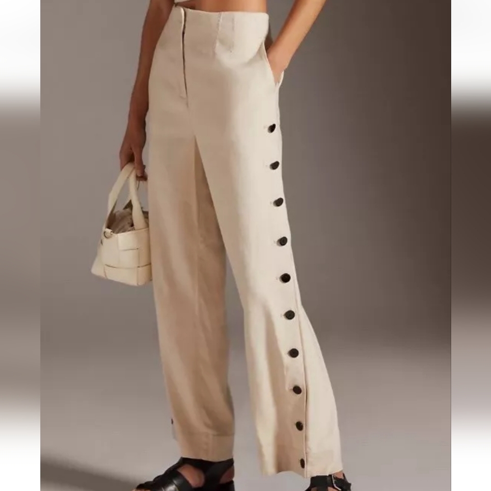 Anthropologie Maeve Side Button Wide Leg Linen Utility Pants Sz 22W